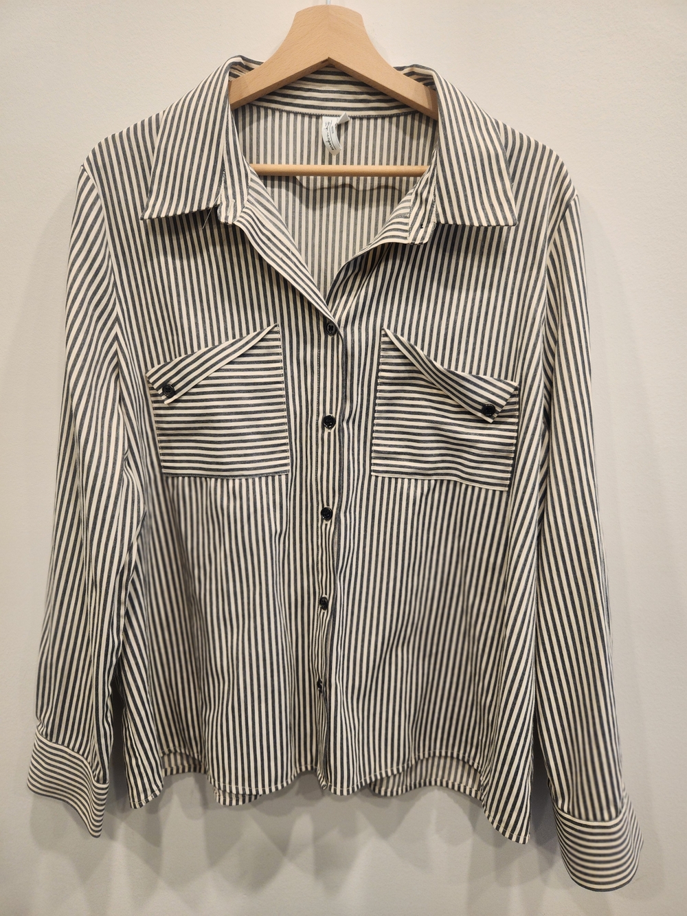 Black and White Vertical Stripe Button-Down Shirt